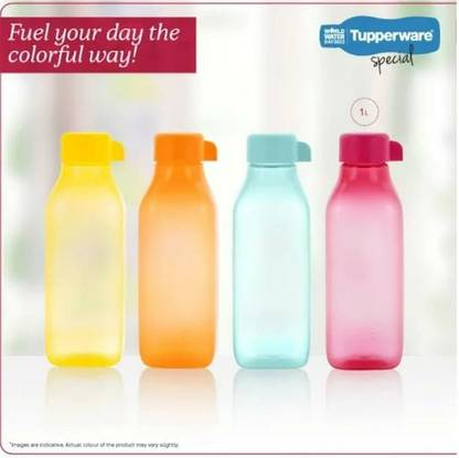 TUPPERWARE SQUARE BOTTLE 1L SET OF 4 ( ROUND CAPE ) 4000 ml Bottle