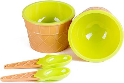 ATOOZED Plastic Dessert Bowl Ice Cream Bowl with Spoon 6 Pcs - Plastic Waffle Cone Shape - Dessert Bowl