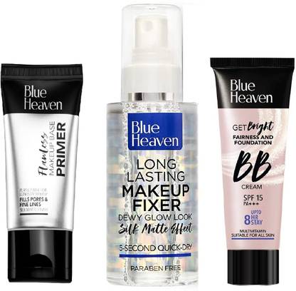 BLUE HEAVEN Makeup Base Primer (18g) , Long Lasting Makeup Fixer (60ml) & Fairness and Foundation BB Cream SPF15 (30gm)Primer - 78 ml
