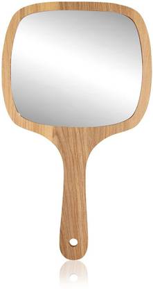 Fantasy Mirror Wooden 5.5"Small Square Handle Mirror,Handleheld portable Mirror-Light Brown