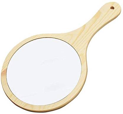 colour"s professional Wooden Mirror with Handle Dressing Table Shaving and for Travel kit(Small Round)