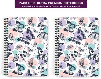 Drapvision Premium Pack of 2 Notebooks | 100 GSM Fine Paper | Design: Butterfly Dance A5 Notebook Unruled 128 Pages