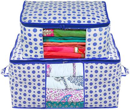 Sameer Enterprises garments cover Printed Non-Woven Saree Cover & Storage Bag Tranasparent Window, Set of 2 (Blue) 2