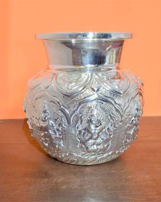lavin decos German Silver Ashtalakshmi Chombu Or Kalash 10 x 10 x 10 cms |Lota|kalash Silver Plated Kalash