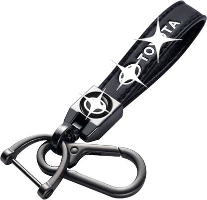 OnWheel Universal Genuine Leather with Alloy Stylish Car Logo Keychain for Toyota Models Key Chain