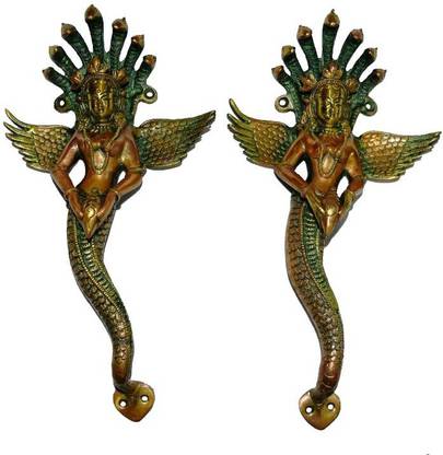 EthinicArt Mermaid Door Handle Pair | Queen Snake Lady Door Pull Brass Door Handle