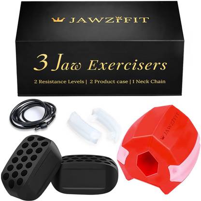 JAWZrFIT Jawline Exerciser 3 Pc Set (40&50 lbs) Resistance Levels , Product case and Neck Chain Massager