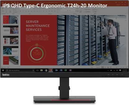Lenovo Thinkvision T series 60.96 cm (24 inch) UWQHD LED Backlit IPS Panel Monitor (ThinkVision T24H-20 23.8" Near Edgeless Monitor QHD Type-C Monitor, IPS Panel)
