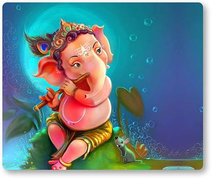 MIKKA Printed Mouse Pad Little Krishna and Ganesha for Home Office Gaming Profess6307 Non Slip Base Mousepad
