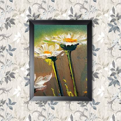 DWELLSINDIA Daisy Flowers Art Framed Canvas Painting Canvas 19 inch x 13 inch Painting