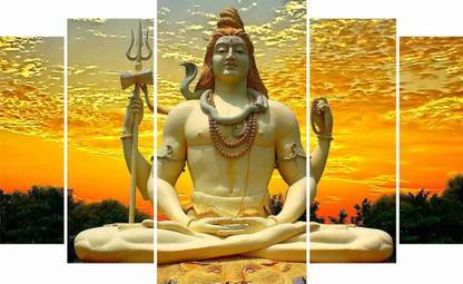 KartMax Lord Shiva 5 Panel Radium Painting Digital Reprint 18 inch x 24 inch Painting