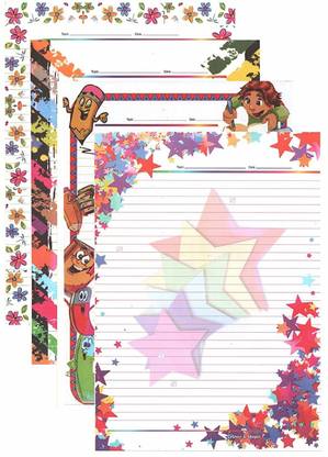 Eclet 60 One Side Ruled Designer Sheets, A4 Size - Pack of 60 Sheets A4 90 gsm Coloured Paper