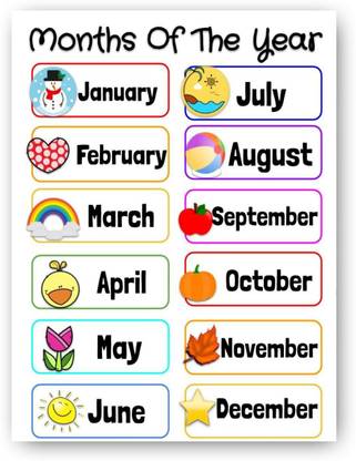 Month of The Year - Kids learning Charts / Posters for Kids Learning, Kindergarten, Nursery and Homeschooling Paper Print Paper Print