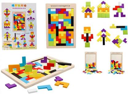 Globular Woodein Tangram Puzzle Rassian Building Blocks Color Wood Puzzle Toys for Kids