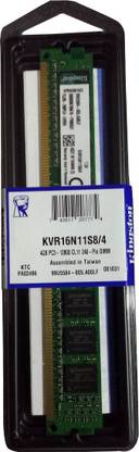 किंग्स्टन Value DDR3 4 GB (सिंगल चैनल) PC (KVR16N11S8/4 1600MHz Desktop 1.5v)