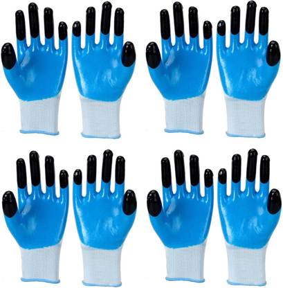 RBGIIT Multipurpose Heavy-Duty Reusable Washable Coated Work Safety Hand Glove - 4 Nylon, Nitrile Safety Gloves