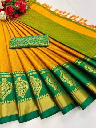 Aquiliq Dharmavaram Cotton Silk Saree with Unstitched Blouse