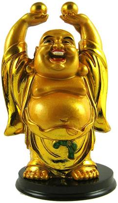 GRACE ENTERPRISES Sai Amrut Laughing Buddha Happy Man hands up with wealth balls small 12cm Decorative Showpiece - 12 cm