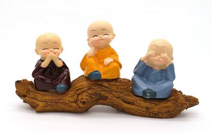 Hanu Collections 3 Buddha monks idols sitting on tree Unique Richlook Statue Decorative Showpiece  -  8 cm