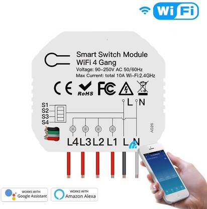 Phlipton WiFi 4 Node Retrofit Smart Switch with RF | Fits Behind Any Switch Board