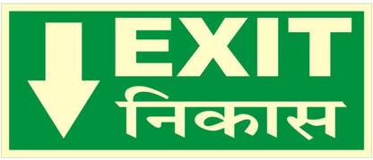 Creative Graphics 30.48 cm Exit Night Glow Sign 4mm with Anti-fade Ink Board, Green, 12"x5" (Set of 2) Self Adhesive Sticker