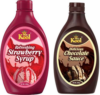 Mr.Kool Refreshing Strawberry Syrup 450gm and Chocolate Syrup 450gm.Pack Of 2 Combo. Strawberry