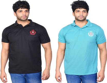 Solid Men Black, Light Blue T-Shirt