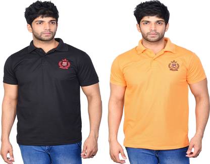 Solid Men Black, Orange T-Shirt