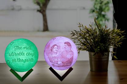EduTech3D Customized/Personalized Rechargeable LED 3D Printed Moon Lamp, 16 Color (19 cm) Night Lamp