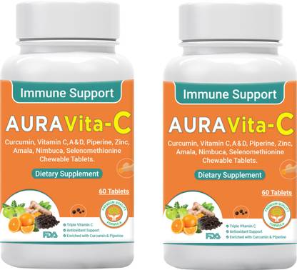 AURAVITA-C Curcumin with Piperine Chewable Tablets|Turmeric, Vitamin C, D, Zinc, Selenium