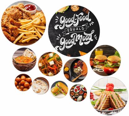 CVANU Delicious Food Themes MDF Cut-out Round Shape for Wall Decor (11pcs)_C05 Pack of 11