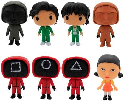 Augen Squid Game Big Head 6 Pieces Action Figure Cake Office Desk & Study Table (12cm)