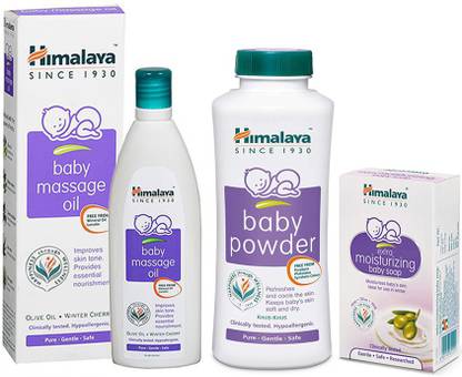 HIMALAYA Baby Massage Oil (100ml), Powder (100g) With Extra Moisturizing Baby Soap (75g)