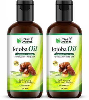 Dravida Organics Pure Cold Pressed Natural Unrefined Jojoba Oil - Pack of 2