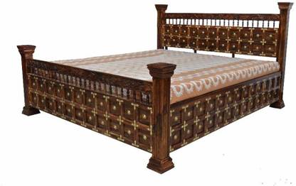 Jeeso Sheesham Wood King Size Box Bed (Finish- Honey Oak Finish, Do-It-Yourself) Solid Wood King Box Bed