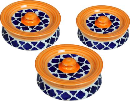 Raj Royal Ceramic Storage Bowl Ceramic Handi Set of 3 Pc's Multipurpose Food Storage Container with Lid Disposable