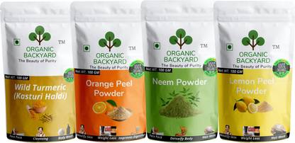 Organic Backyard 100% Natural Wild Turmeric,Orange Peel, Neem & Lemon Peel Powder Combo Face Pack