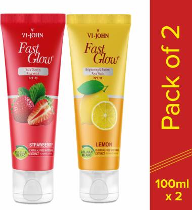 VI-JOHN FAST GLOW FACE WASH STRAWBERRY 100 ML & LEMON 100 ML (PACK OF 2) 200ML Face Wash