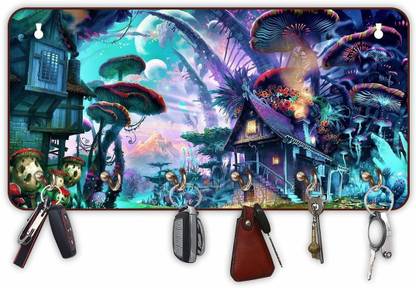 KREEPO Attractive Mushroom Background Printed MDF Stylish Key Hanger for wall Decor_K10 Wood Key Holder