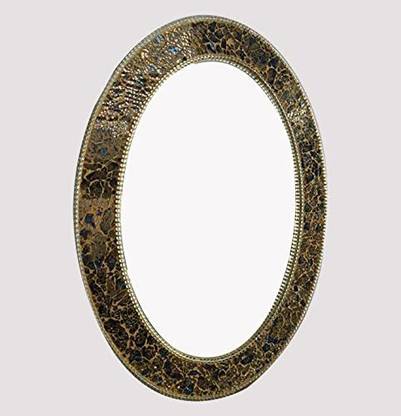 FRAMING MEMORIES Designer Oval Mirror With Golden Frame - 18x24inches Decorative Mirror