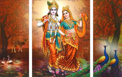 SRG Collection Shree Radhe Krishna Wall Painting 3 Set 12 inch x 18 inch. Digital Reprint 18 inch x 12 inch Painting