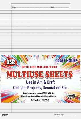 Eclet Both Side Ruled Sheet for Project/Assignment/Practical/Homework Ruled White Project Sheets Practical Sheet (200 Sheets) A4 480210 gsm A4 paper