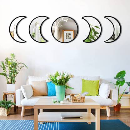 Gloshvi 5 Pieces Moon Phase Acrylic Mirror Set for Wall Decor, Home,Office,Resto,Bar Pack of 5
