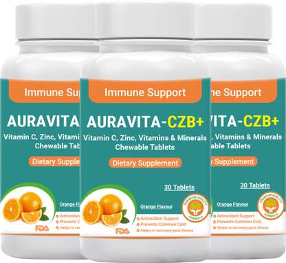 AURAVITA-CZB+ Vitamin C Chewable Tablets with Vitamin B Complex, D & E, Zinc