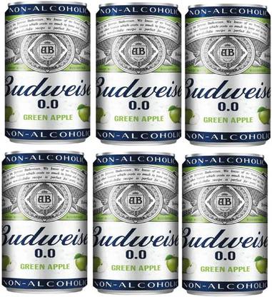 Budweiser 0.0 NON-ALCOHOLIC GREEN APPE TIN PACK OF 6 Tin