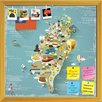 Artzfolio Taiwan Famous Attractions Travel Map Art Notice Pin Soft Board with Push Pins Cork Bulletin Board