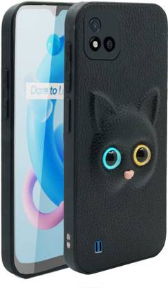 Mobilive Back Cover for Realme C20 3D Effect Leather Color Eye Kitty Cat Back Cover