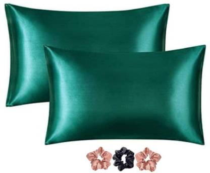 Wesofy Plain Pillows Cover  (Pack of 2, 28 cm*18 cm, Green)