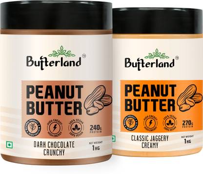 Butterland Chocolate Crunchy & Classic Jaggery Creamy Peanut Butter | High Protein 1kg+ 1kg