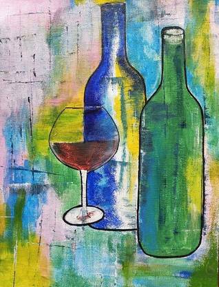 THEARTDECK DRUNK AGAIN-HAND PAINTED ACRYLIC PAINTING ON CANVAS 9*12 INCHES Acrylic 12 inch x 9 inch Painting